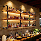 Wall Mounted Wine Rack with LED Lights, 4-Tier Industrial Wood Floating Shelves - Image 8