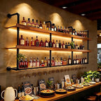 Wall Mounted Wine Rack with LED Lights, 3-Tier Industrial Wood Floating Shelves - Image 8