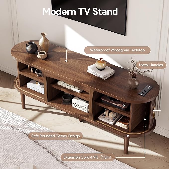 Decofy Mid Century TV Stand for TVs up to 65 Inches, Entertainment Center - Image 6