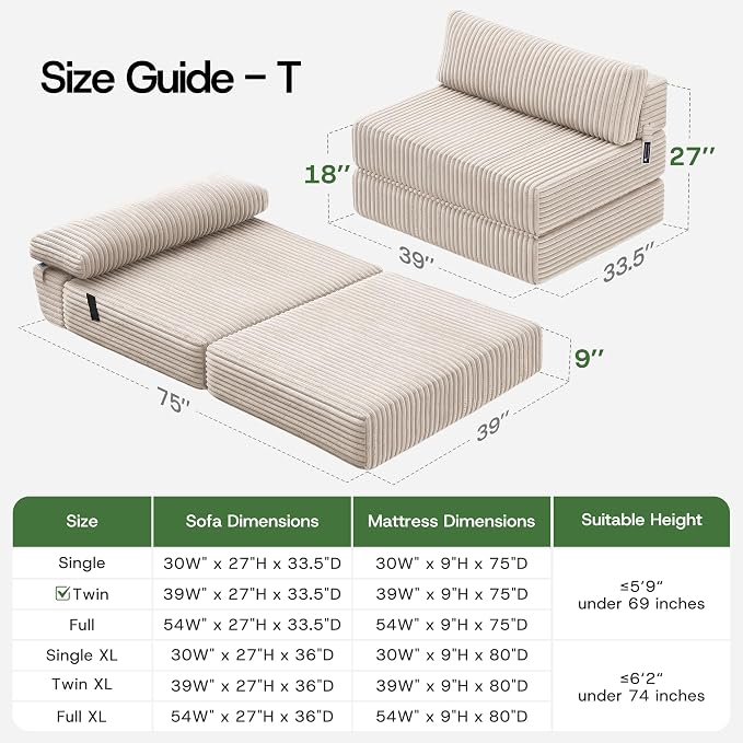 Convertible 4-in-1 Folding Sofa Bed Boneless Sleeper Chair Couch Foldable - Image 2