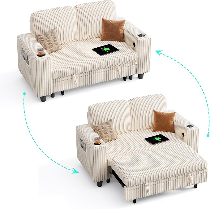 LINSY HOME Sectional Sleeper Sofa Bed, Corduroy Pull Out Couch - Image 7