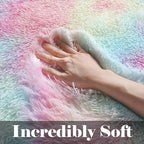 Rainbow Area Rugs for Girls Bedroom, 4x6 Fluffy Bedside Colorful Rug, Cute Soft - Image 2