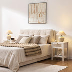 SICOTAS White Nightstand Set of 2, Rattan Decor Drawer - Image 3