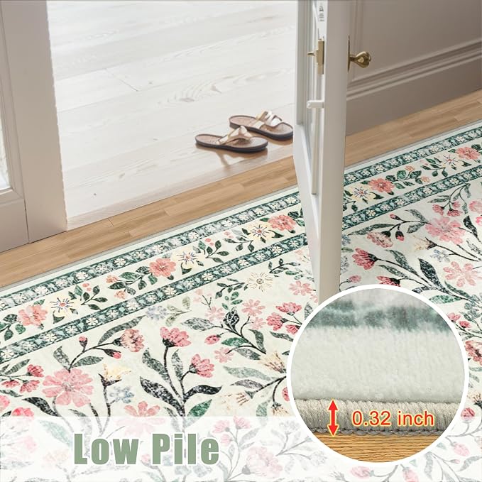 PLHXFR 6x9 Area Rug Living Room: Floral Washable Boho Carpet Green Beige | - Image 11
