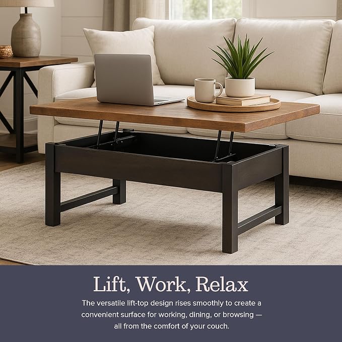 Alaterre Furniture Pomona Living Room 42 Inch Lift Top Solid Wood Coffee Table - Image 4