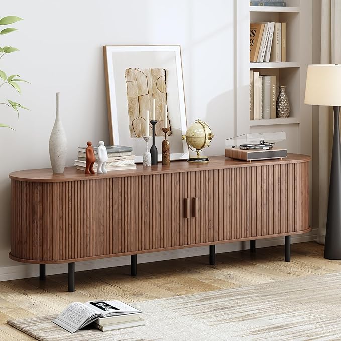 70.8" TV Stand with Power Outlet, Mid-Century Modern Television Stand, Fluted - Image 5