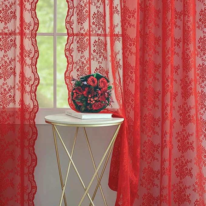 YJ YANJUN Vintage Lace Curtains 72 Inch Length 2 Panels - Image 4