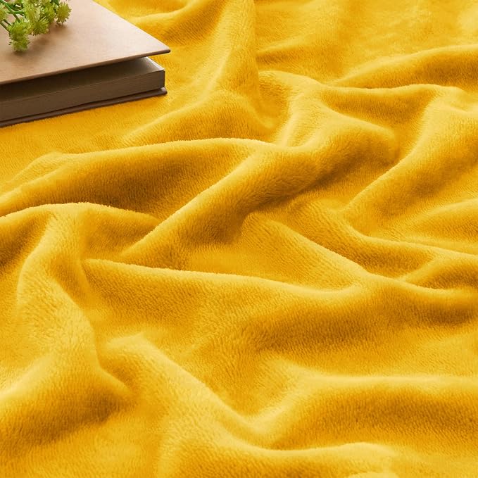 BEDELITE Fleece Blanket Soft Plush Queen Size Bed Blanket Yellow 90"x90" | - Image 4