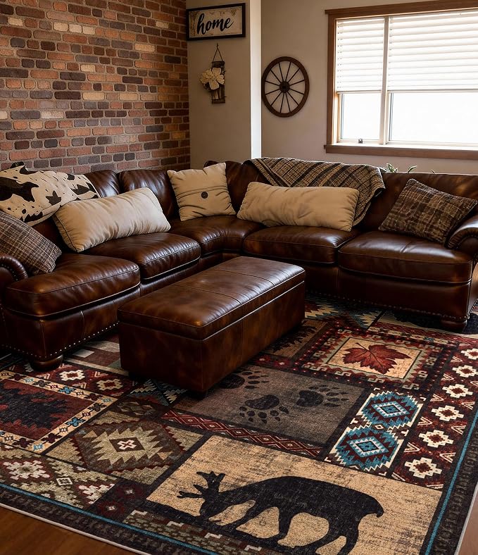 Rustic Cabin Area Rug 8x10, Machine Washable Lodge Bear Rug, Non-Slip Low Pile - Image 8