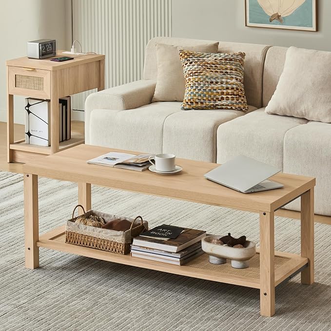 Lerliuo Boho Coffee Tables for Living Room, Rattan Center Table by Lerliuo