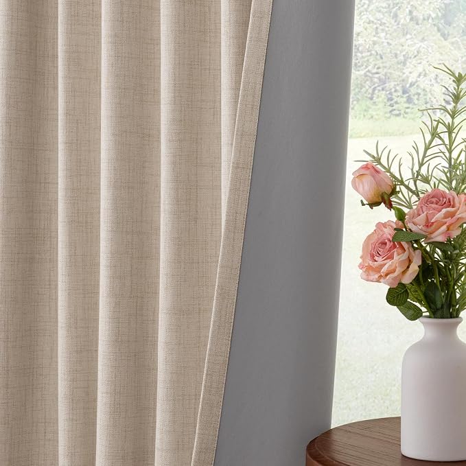 INOVADAY Linen Textured 100% Blackout Sliding Door Curtains 102x84 Oatmeal | 1 - Image 6