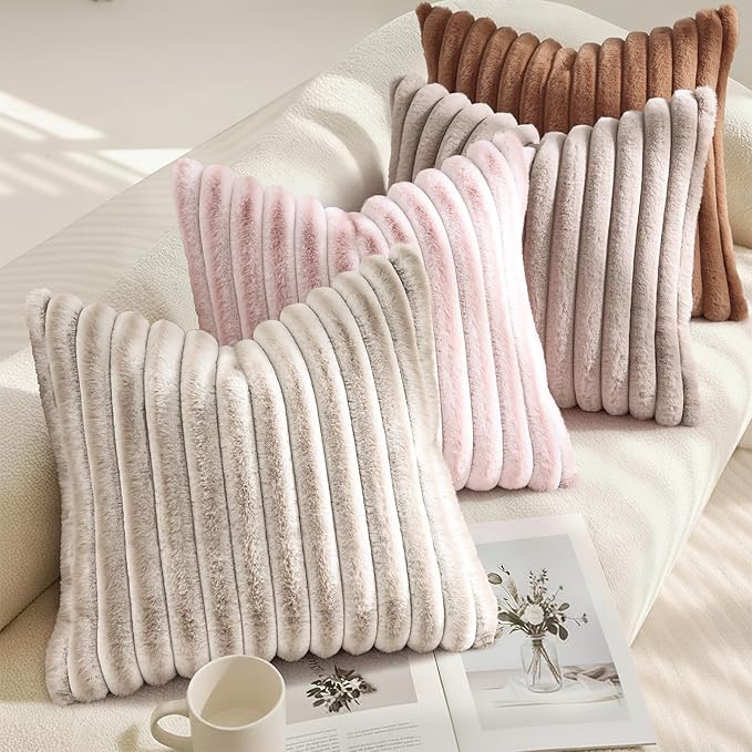 decorUhome Fall Faux Fur Throw Pillow Covers 16x16 Set of 2 Brown | Decorative - Image 4
