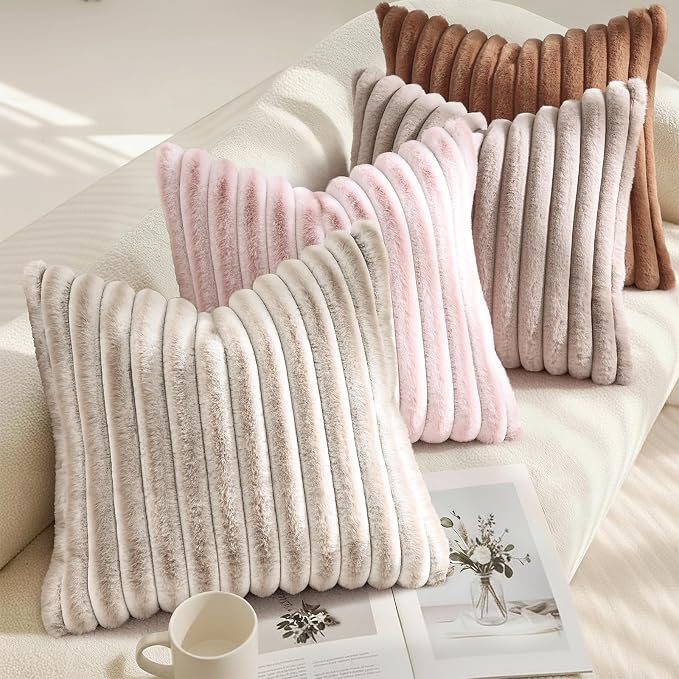 decorUhome Fall Faux Fur Throw Pillow Covers 12x20 Set of 2 Brown | Decorative - Image 4