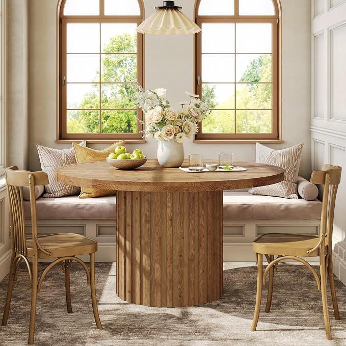 47" Solid Wood Dining Table for 4-6, Farmhouse Round Kitchen Table - Image 8