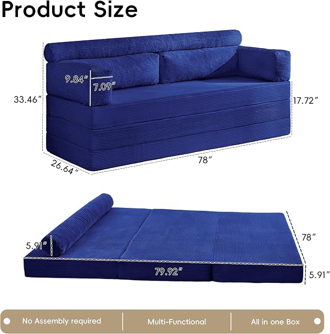 5-in-1 Convertible Sofa Bed, Corduroy Futon Couch Sleeper - Image 2