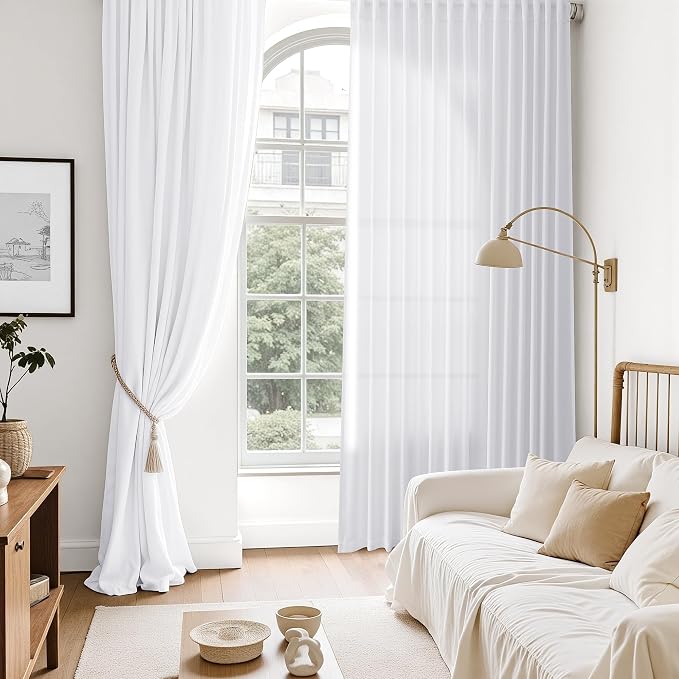 Snow White Linen Curtains 84 Inch Length 2 Panels Set - Image 6