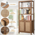 SICOTAS Bookshelf 5 Tier Book Shelf Rattan Boho 71" Tall Bookcase - Image 5