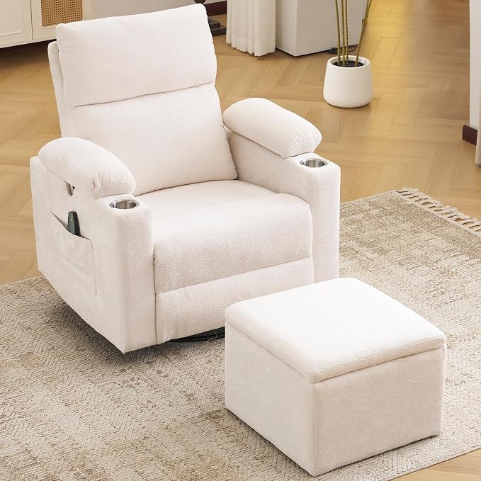 Rocking Chair Nursery with Adjustable Armrests, Electric Glider Recliner by Rhevoy