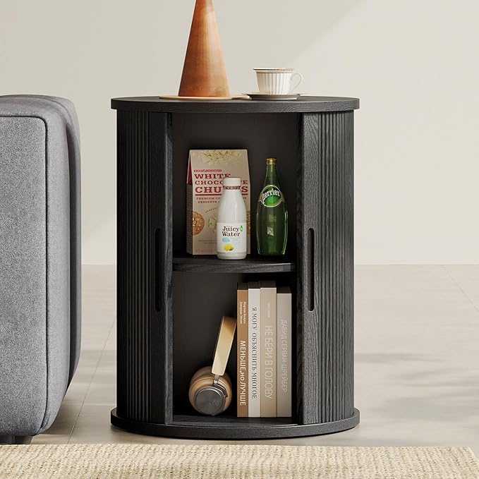 LINSY HOME Round Fluted End Table, Tall Side Table by LINSYHOME