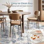 LOONGRUG Round Rug 8x8 Washable Large Neutral Modern Circle Rugs Blue | - Image 5