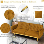 70” Velvet Futon Sofa Bed with 2 Pillows and Adjustable Armrests, Convertible - Image 6