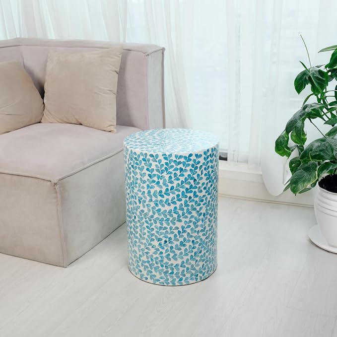PEMAR Mother of Pearl Inlaid Cylinder Drum End Table Nacre Capiz Shell Side - Image 8