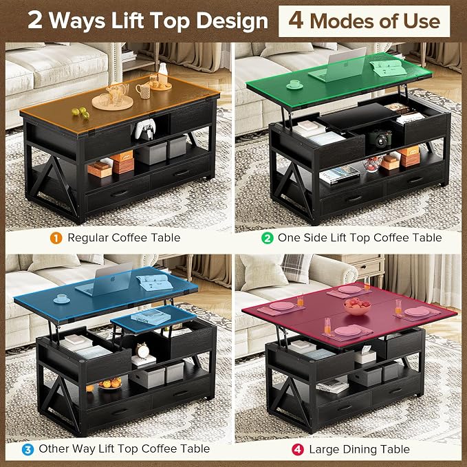 Memobarco 40" Lift Top Coffee Table, 4 in 1 Multi-Function Lift Coffee Tables - Image 3