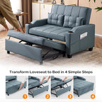 VINGLI Blue Grey Futon Sofa Bed Convertible Loveseat Sleeper Couch, Faux - Image 5