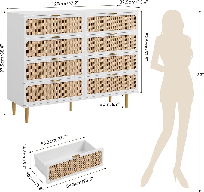 GarveeHome Rattan 8 Drawer Dressers - Image 2