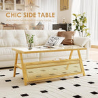 Bamworld Coffee Table with Storage Mid-Century Modern Coffee Table Boho - Image 5