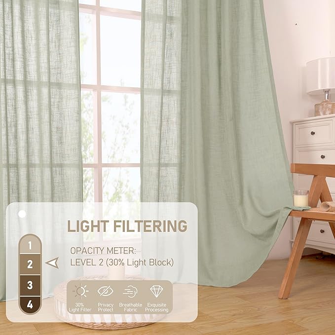 Linen Curtains 63 Inch Length 2 Panels - Image 4