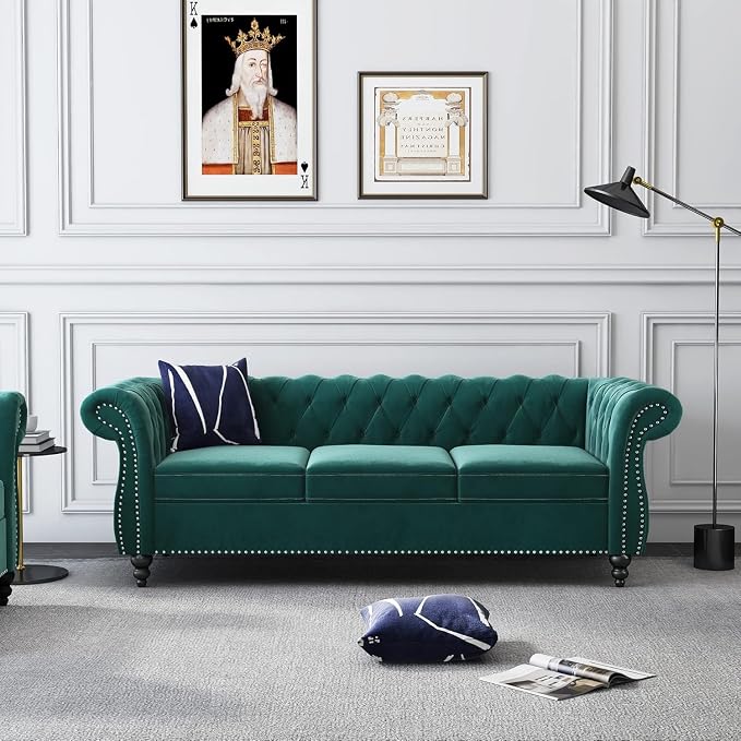 Mid-Century 3 Seater Sofa, Velvet Couch - Image 3