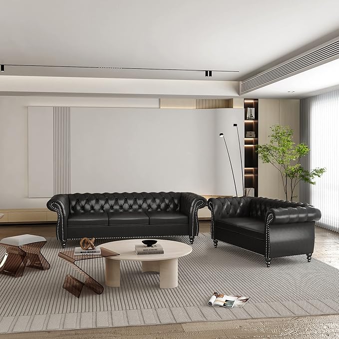 QHITTY 2 Piece Living Room Set, Sectional Chesterfield Sofa Chair Contemporary by QHITTYFurnitureLife