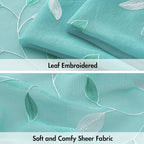 MIULEE Turquoise Sheer Curtains 2 Panels Leaf Patterned, W52 x L63 | - Image 4