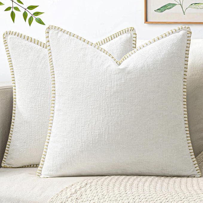 MIULEE Decorative Couch Throw Pillow Covers 18x18 Inch Pure White 2 Pack | by MIULEE