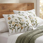 Neutral Floral Embroidered Throw Pillow Covers 20x20 Inch White Daisy Camel - Image 4