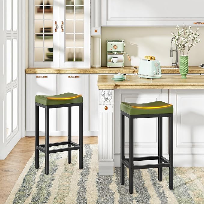 HOOBRO Bar Stools, Counter Height Stools, Saddle Barstools - Image 8