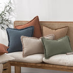 MIULEE Natural Linen Fringe Decorative Lumbar Throw Pillow Covers 12x20 | Set - Image 5