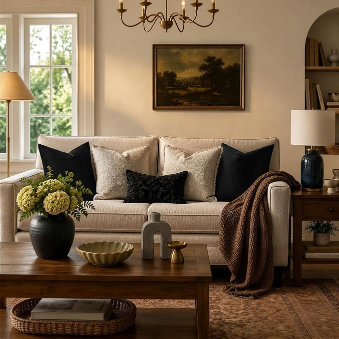 GIGIZAZA Black Velvet Pillow Covers 16x16 Decorative Pillows Pack of 2 | Throw - Image 2