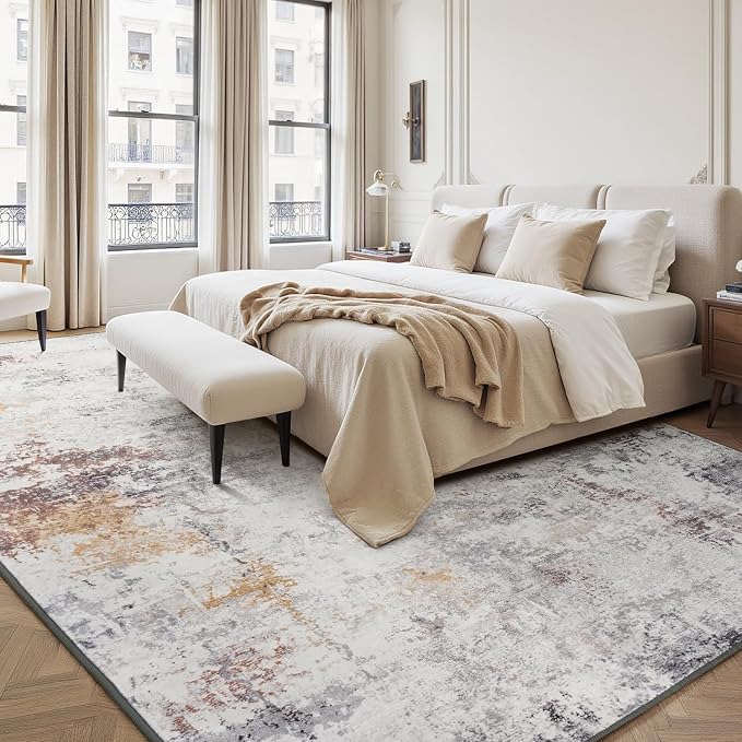 Rugflix 5x7 Area Rugs for Living Room, Washable Beige Grey Large Rug | Machine - Image 2