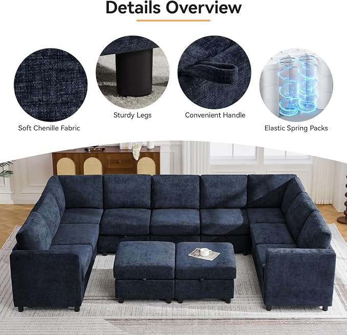 127'' Oversized U Shaped Modular Sofa, Sectional Couches - Image 5