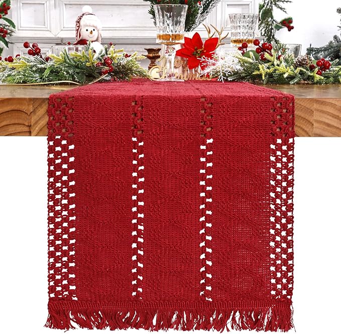 Macrame Table Runner Christmas Red Boho Table Runners by AlynsehomCreateaBetterLife
