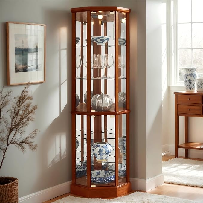 Corner Curio Cabinet, Wine Bar China Cabinet by CKEASEANFurniture