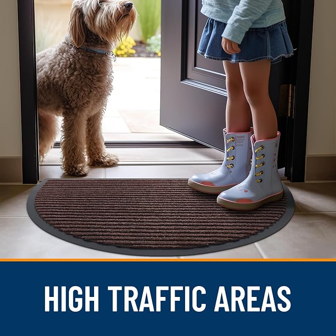 OLANLY Half Circle Front Door Mat 35x30, Waterproof Heavy-Duty Doormat | Brown - Image 7