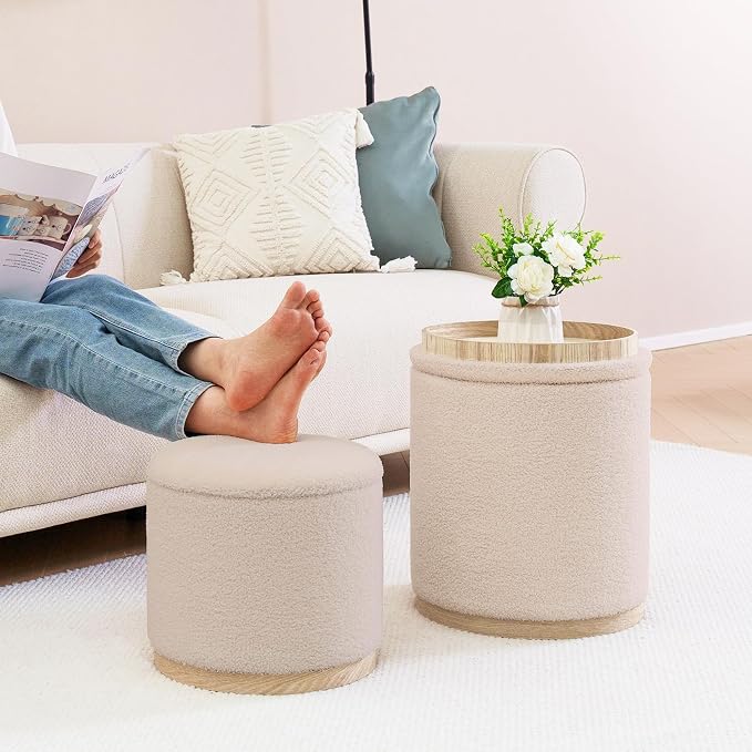 PINPLUS Round Ottoman with Storage Set of 2, Vanity Stool with Storage - Image 9