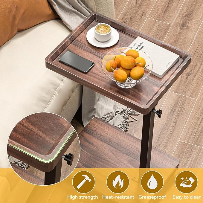 C Table End Table Adjustable Height, 360°Swivel TV Tray Table - Image 5