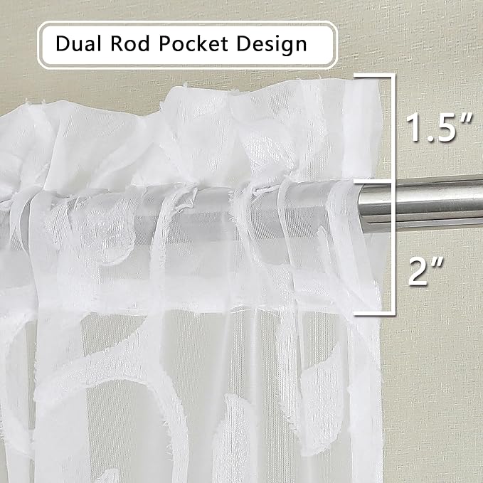 Furman White Sheer Curtains 54 Inch Length 2 Panels Set - Image 7
