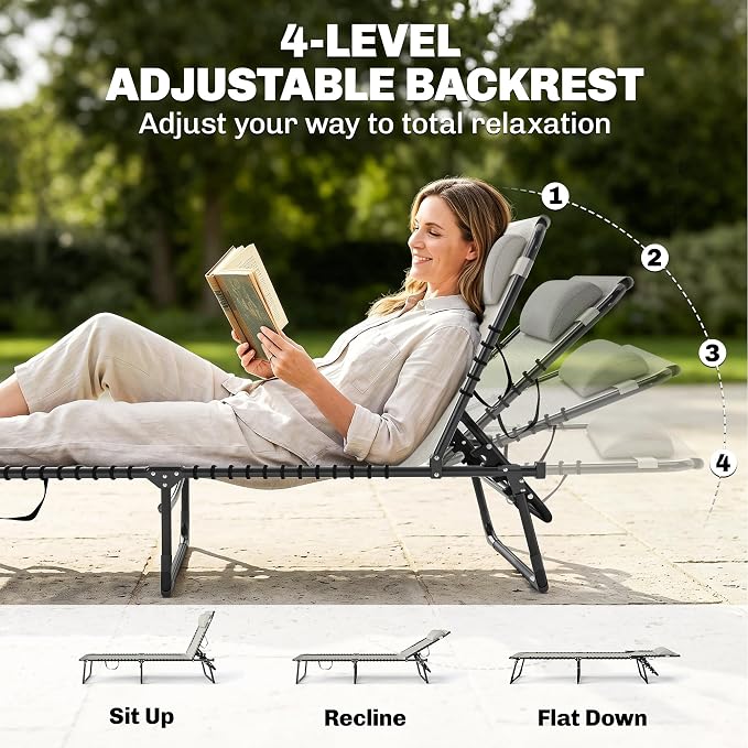 Outsunny Folding Chaise Lounge Chair, Patio Sun Tanning Chair, Outdoor Chaise - Image 4