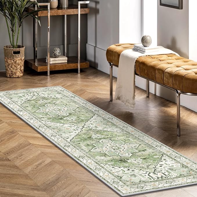 Yamaziot Washable Runner Rug, 2x6 Non-Slip Boho Vintage Hallway Kitchen Rug | - Image 6