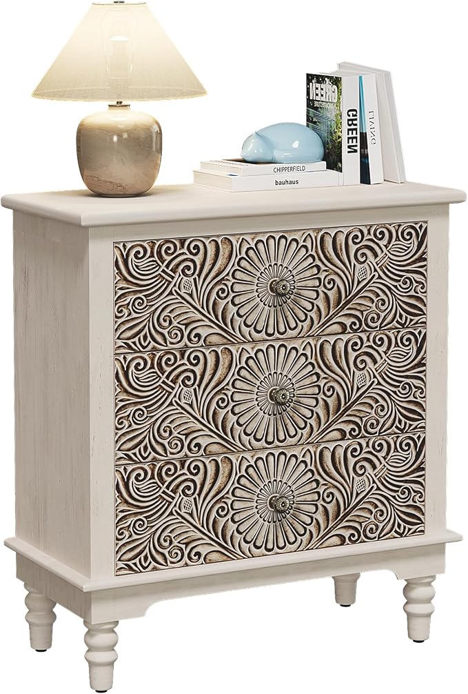 SUNBURY Nightstand w 3 Drawers, End Table Living Room Small Side Table by SUNBURY